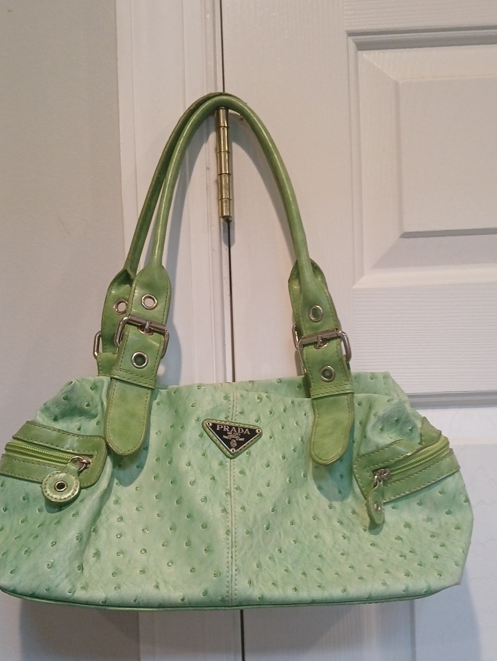 Y2K Vintage Light Green Ostrich-Texture Shoulder Bag